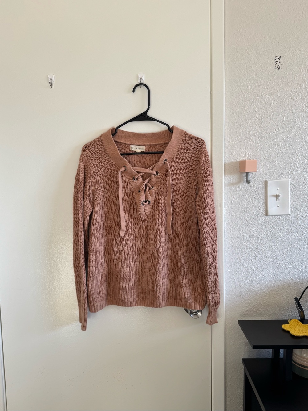 if it were me Lace-Up Knit Pullover Sweater